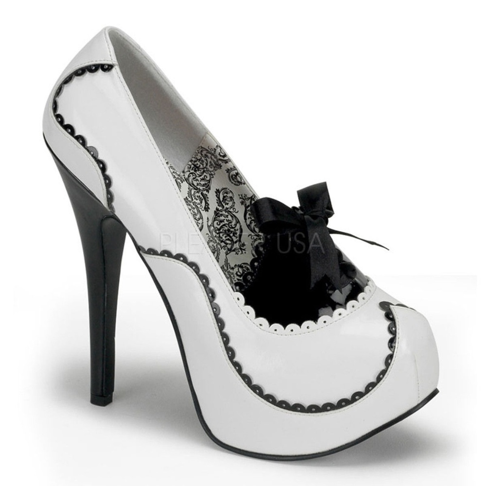 Bordello TEEZE White and Black Patent stiletto